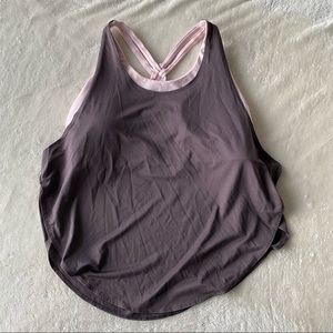Fabletics, Cashel grey and pink racerback swing tank with built in bra, size XL
